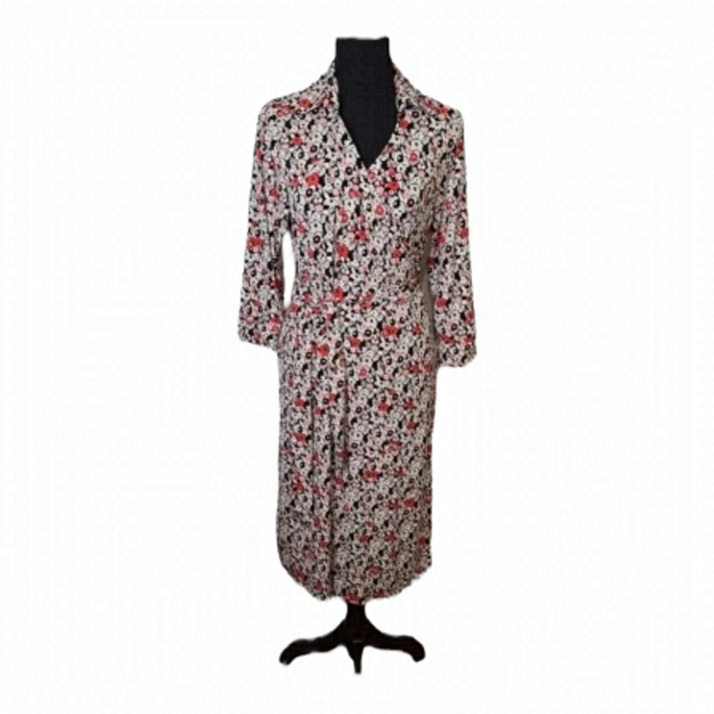 LIZ Lange Maternity Pink, White & Black Wrap Dress Size L